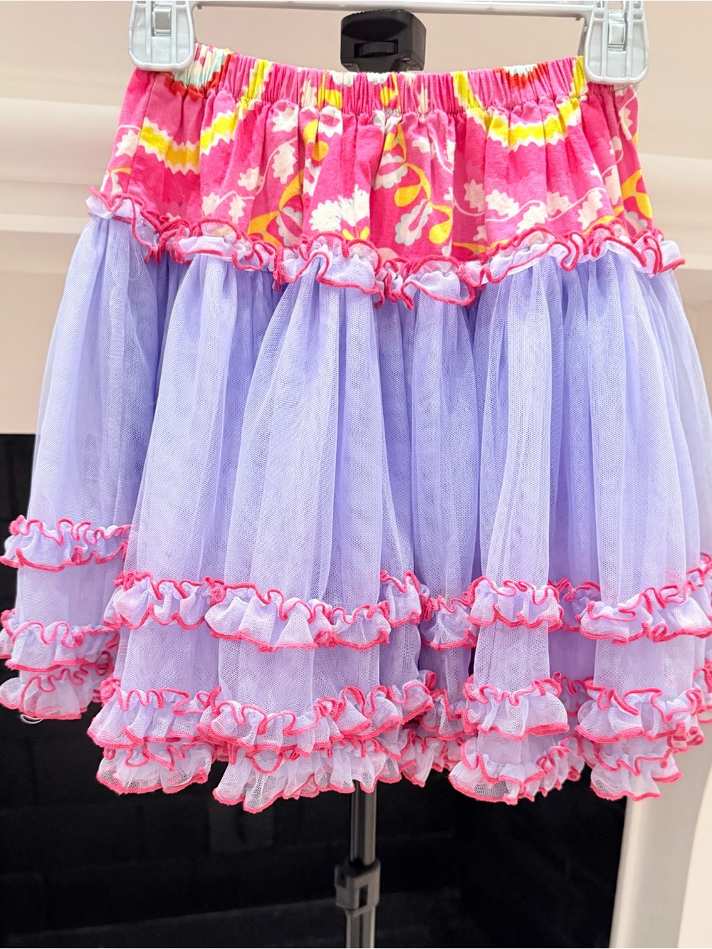 Mustard Pie Lilac and Hot Pink Ruffle Tutu Skirt with Floral Waistband- Girls 7 - Picture 2 of 3